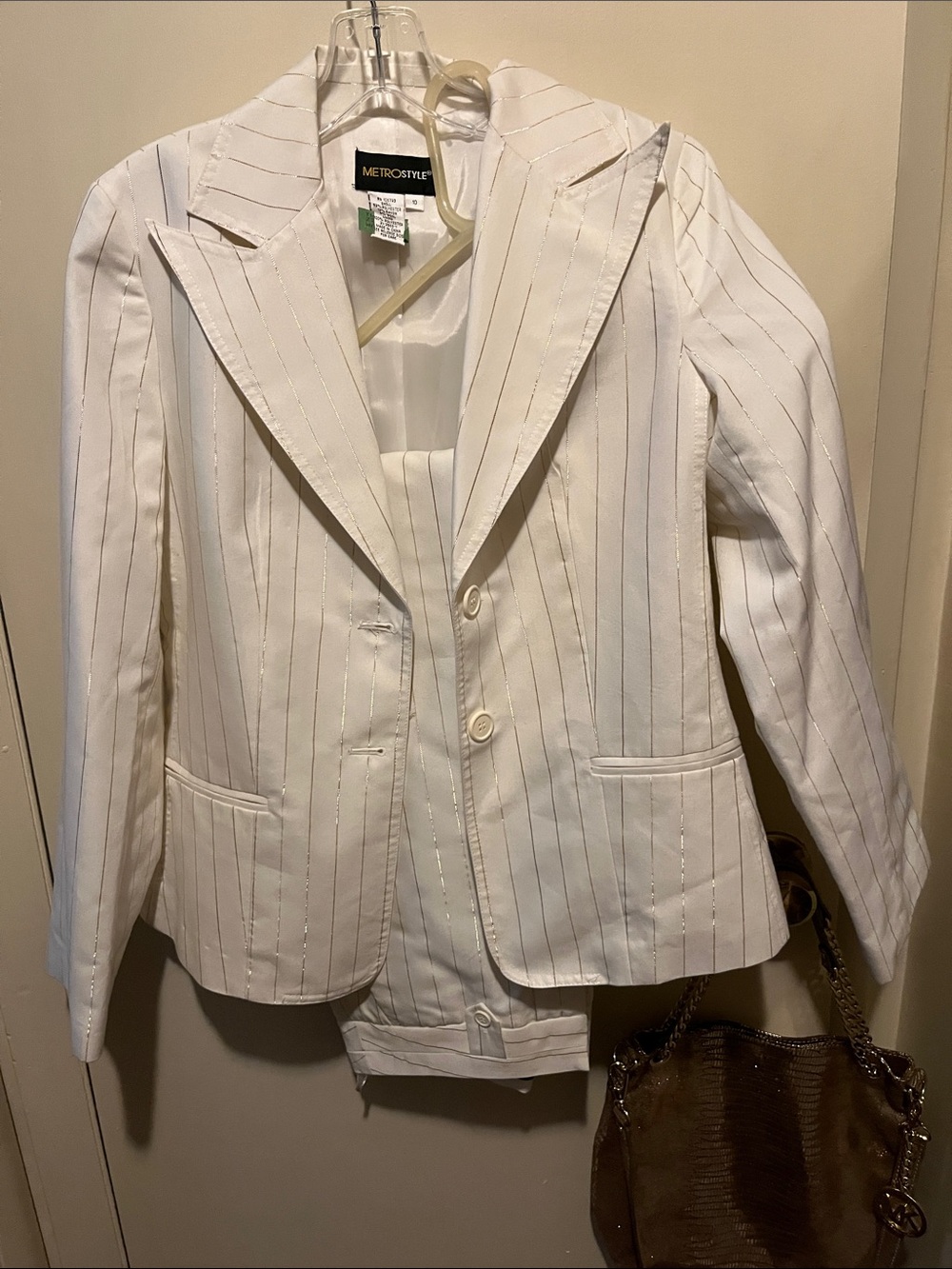 women’s metrostyle White Pinstripe Two-Button Blazer
